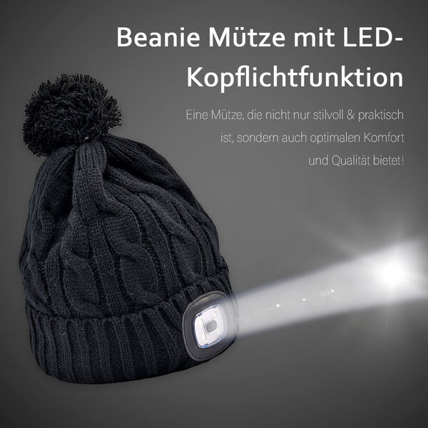 Beanie M&uuml;tze mit LED-Kopflichtfunktion, Schwarz image number 10