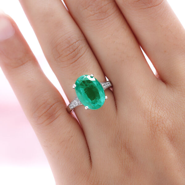 Smaragd-Triplett-Quarz und wei&szlig;er Zirkon-Ring, 925 Silber platiniert  ca. 6,79 ct image number 3