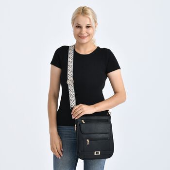 Crossbody-Tasche mit gewebtem Schulterriemen und Rei&szlig;verschlussf&auml;chern, 24x28 cm, Tiefschwarz