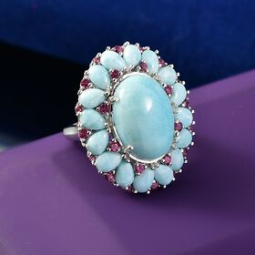 D’Joy AA Larimar und Rhodolith Granat Ring - 22,54 ct.