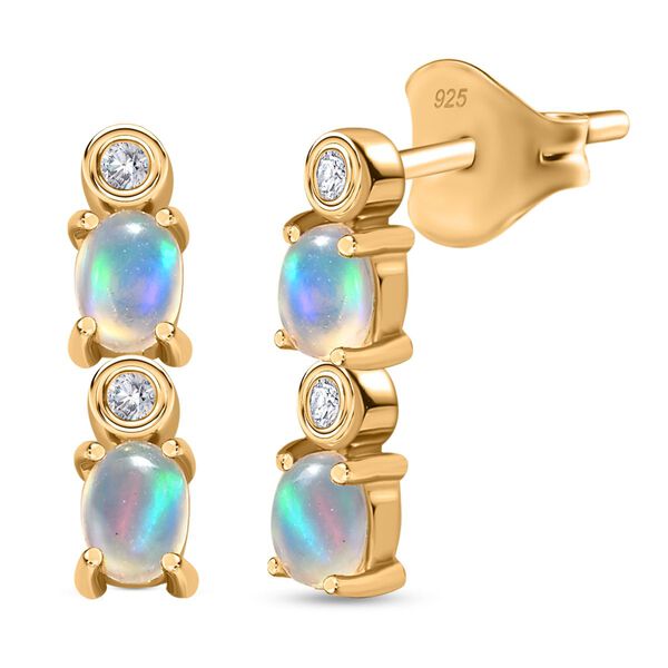 AA Nat&uuml;rlicher, &auml;thiopischer Welo Opal, Wei&szlig;er Zirkon Ohrringe 925 Silber 750 Gelbgold Vermeil ca. 0.60 ct