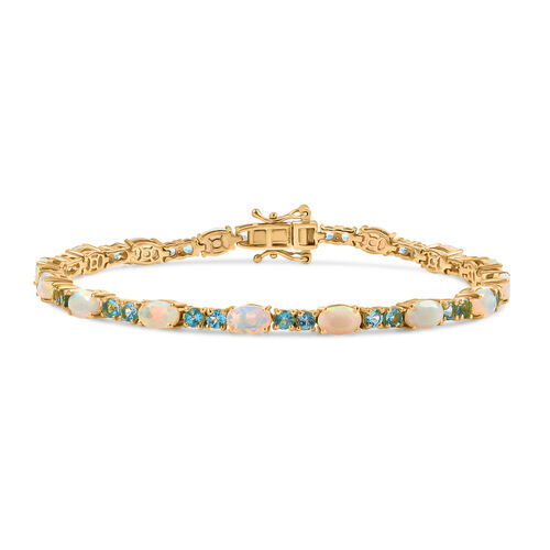 D Joy AA Natürlicher, äthiopischer Welo Opal, Betroka Blauer Apatit Armband ca. 20 cm 925 Silber 750 Gelbgold Vermeil (10-15 Werktage Lieferzeit) ca. 8.29 ct image number 0