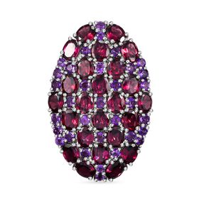 Rhodolith Granat, Afrikanischer Amethyst Anhänger 925 Silber rhodiniert ca. 12.38 ct