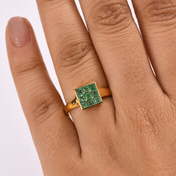 Kagem Sambischer Smaragd Ring 925 Silber 750 Gelbgold Vermeil (Gr&ouml;&szlig;e 19.00) ca. 0,88 ct