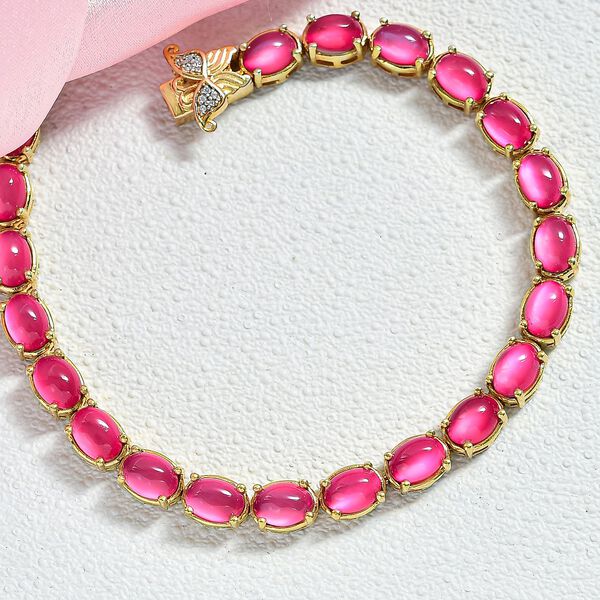 D'Joy Maulbeer Mondstein, Wei&szlig;er Zirkon Armband ca. 19 cm 925 Silber 750 Gelbgold Vermeil ca. 19,38 ct. image number 2