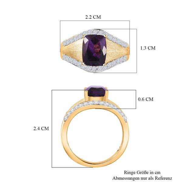 AAA Marokkanischer Amethyst, Wei&szlig;er Zirkon Ring 925 Silber Gelbgold Vermeil (Gr&ouml;&szlig;e 17.00) ca. 3,14 ct image number 7
