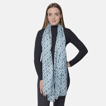 LA MAREY 100 % nat&uuml;rlicher Maulbeerseiden Schal, Sch&auml;del Muster, Gr&ouml;&szlig;e: 180x110 cm, Blau