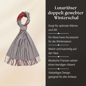 Luxuri&ouml;ser Winterschal mit Fransen, Dunkelgrau/Bordeaux
