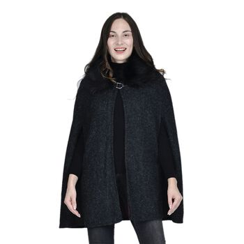 TAMSY - Kunstfell Cape, Einheitsgr&ouml;&szlig;e Schwarz