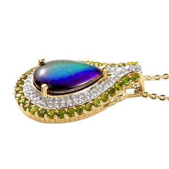 Kanadischer Ammolit und nat&uuml;rlicher Chromdiopsid-Anh&auml;nger mit Kette, 925 Silber Gelbgold Vermeil ca. 3.15 ct