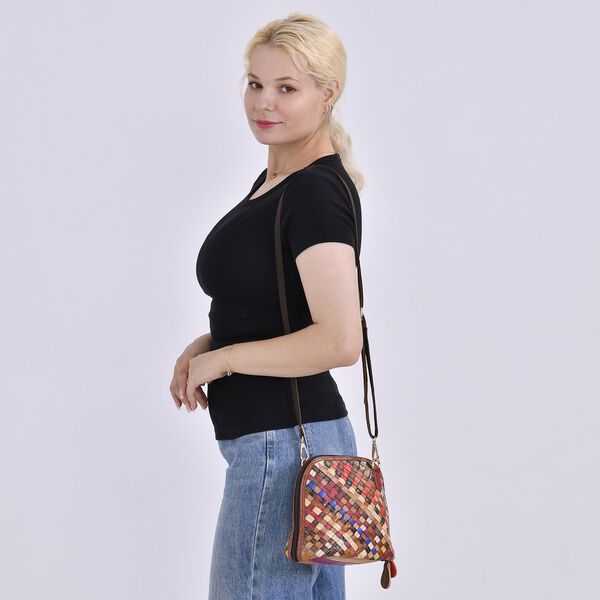 Chaos by Elsie- Echtleder Umhängetasche mit RFID-Schutz, Webmuster, 19x11x20cm image number 7