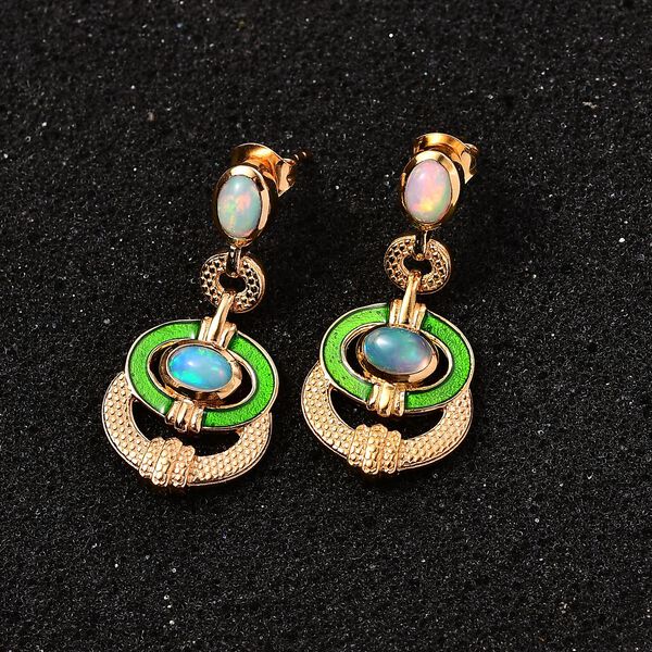 AA Natürlicher, äthiopischer Welo Opal Ohrringe 925 Silber 750 Gelbgold Vermeil ca. 1,01 ct. image number 2