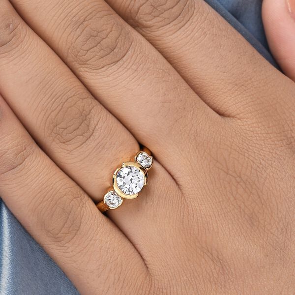 LUSTRO STELLA Hergestellt mit ZIRKONIA 3 Stein Ring 925 Silber 585 Vergoldet (Gr&ouml;&szlig;e 16.00) ca. 3,21 ct image number 3