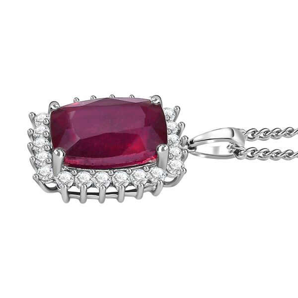 AAA afrikanischer Rubin und Moissanit-Halo-Anh&auml;nger mit Kette in Silber image number 4