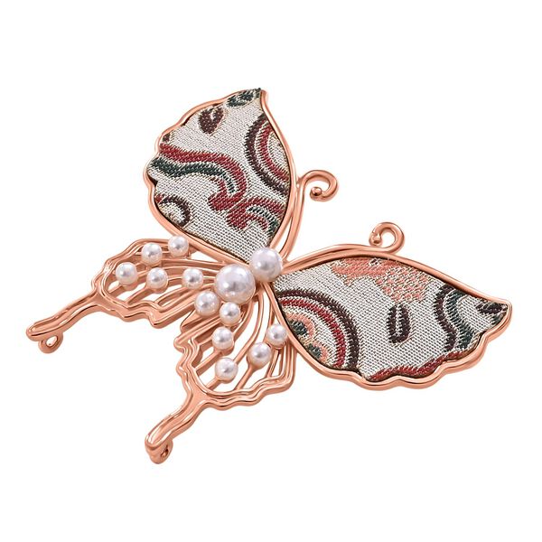  LA MAREY signature 100% silk scarf, "Silk pearl butterfly brooch Material: Silk & alloy  color: off white   Size:" image number 9