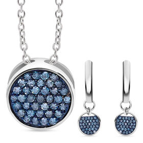 2er Set- Blauer Diamant-Anhänger mit 50cm Kette und Ohrringe - 0,48 ct.