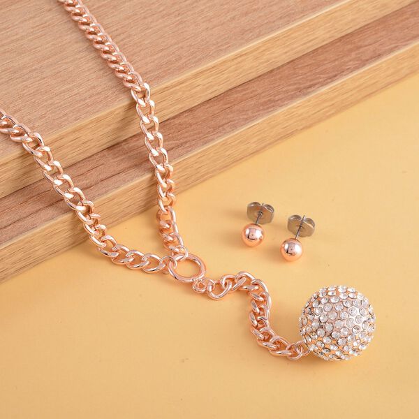 Wei&szlig;e Kristall-Halskette 50 cm und Ohrstecker in Ros&eacute;goldton - 7 ct. image number 2