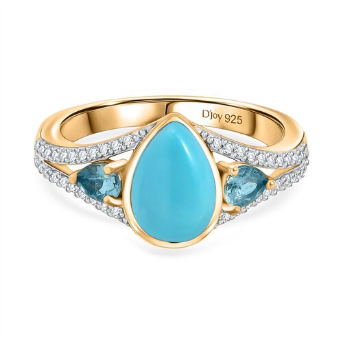 D'Joy AA Sleeping Beauty Türkis, Blauer Apatit Ring 925 Silber 750 Gelbgold Vermeil (Größe 16.00) ca. 2,03 ct image number 0