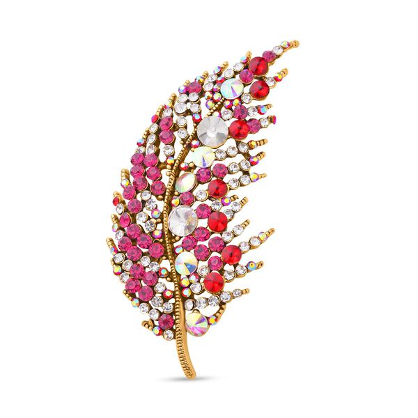 Dunkelrosa Feder-Kristallbrosche