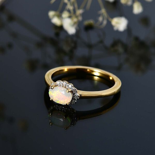 Nat&uuml;rlicher, &auml;thiopischer Opal und Diamant Ring - 0,32 ct. image number 3