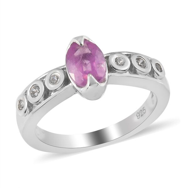 Fissure gef&uuml;llt Rosa Saphir und Zirkon Ring 925 Silber Platin-&Uuml;berzug image number 4