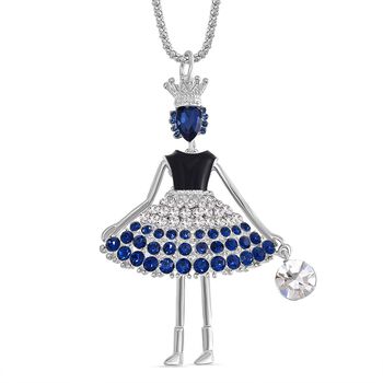 Emaillierte blaue und wei&szlig;e Kristall-Halskette, 70+5 cm