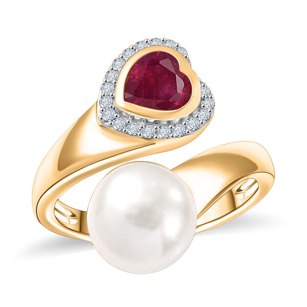 D'Joy S&uuml;&szlig;wasserperle, afrikanischer Rubin und Zirkon Ring image number 3