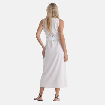 LA MAREY langes Strickkleid mit Stretchg&uuml;rtel, Einheitsgr&ouml;&szlig;e, passend f&uuml;r EU 36 bis 42, L&auml;nge 132 cm, Wei&szlig;