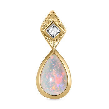 Nat&uuml;rlicher, &auml;thiopischer Opal und wei&szlig;er Zirkon-Anh&auml;nger, 925 Silber vergoldet ca. 0,89 ct