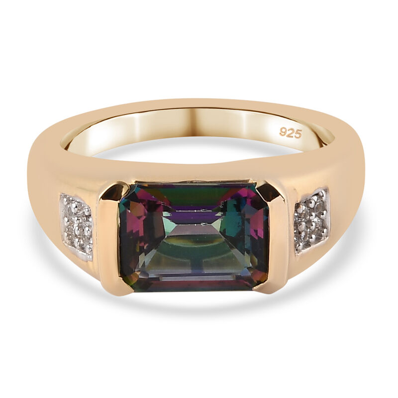 Mystischer Topas und Zirkon Ring 925 Silber 585 Vergoldet image number 0
