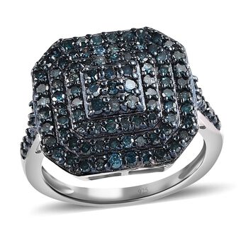 Blauer Diamant-Ring, 925 Silber platiniert (Gr&ouml;&szlig;e 20.00) ca. 1.00 ct