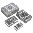 4-teiliges Set handgefertigter Aluminiumboxen mit Schmetterling-Motiv, Größen von 24x17x9 cm bis 13x6,5x3 cm, Schmetterling