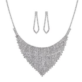 2er Set - Weißer Kristall Ohrringe und Halskette Schmuckset, silberfarben