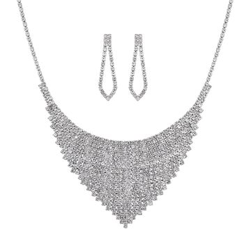 2er Set - Wei&szlig;er Kristall Ohrringe und Halskette Schmuckset, silberfarben