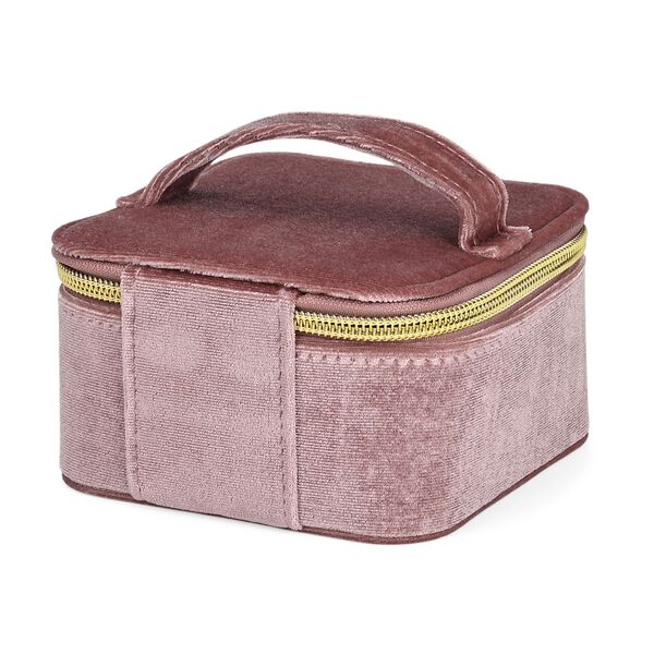 Samt-Schmuckbox mit 4 transparenten Schmuckbeuteln, 12x12x7 cm, Rosa image number 4