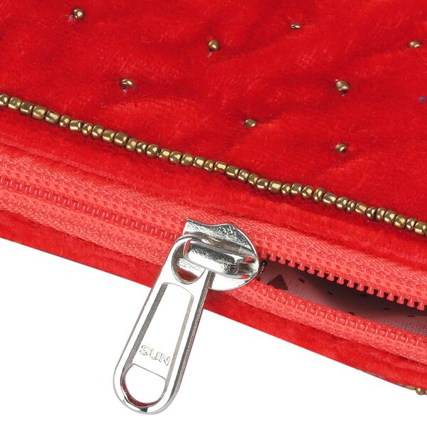 Handgefertigte Gl&uuml;ckskekstasche aus Samtbrokat mit Perlen, rot image number 7