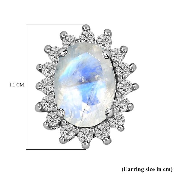 Regenbogen Mondstein, Wei&szlig;er Zirkon Ohrringe 925 Silber Platiniert ca. 2.38 ct image number 5