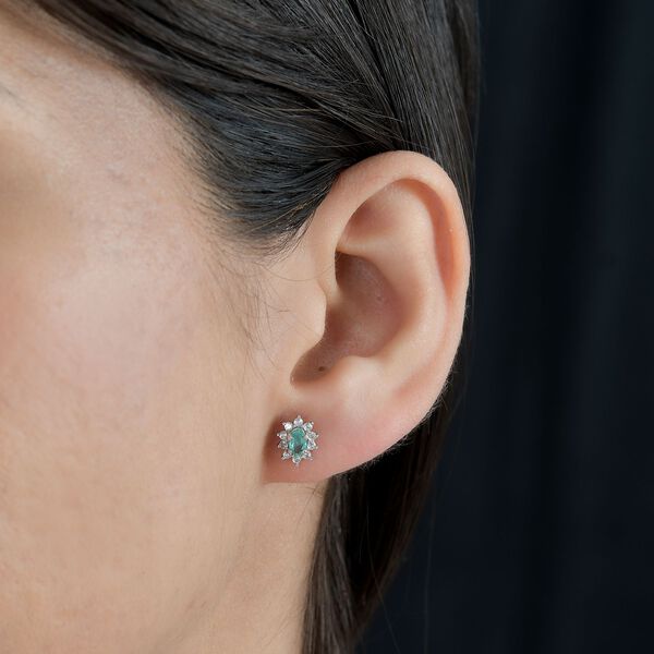 Smaragd, Wei&szlig;er Zirkon Ohrringe 925 Silber platiniert ca. 0.87 ct image number 3