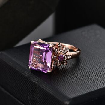 AAA Rose De France Amethyst, Afrikanischer Amethyst Ring 925 Silber 750 Ros&eacute;gold Vermeil (Gr&ouml;&szlig;e 19.00) ca. 6,22 ct