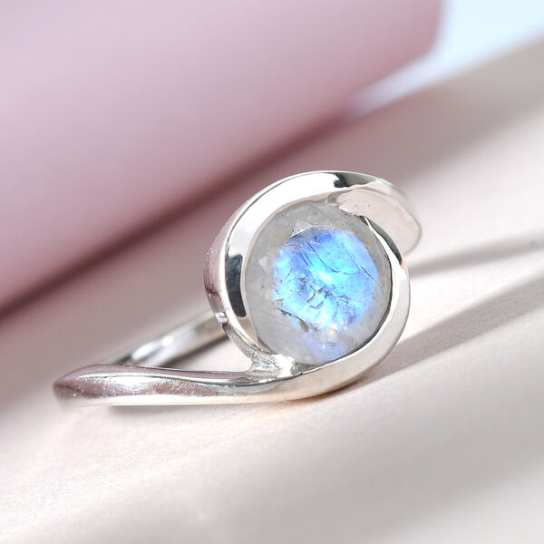 Premium Regenbogen Mondstein Solitär Ring 925 Silber platiniert  ca. 1,81 ct image number 2