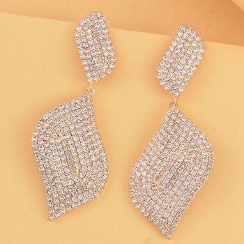 Blatt-Design Wei&szlig;e Kristall Chandelier Ohrringe, Nickelfreies Messing, goldfarben