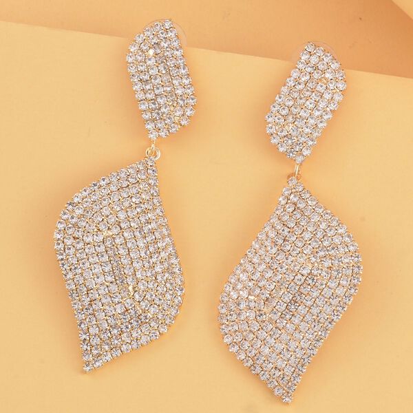 Blatt-Design Wei&szlig;e Kristall Chandelier Ohrringe, Nickelfreies Messing, goldfarben image number 1