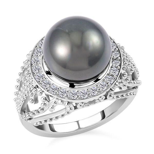 11-12 mm Tahiti Perle und Zirkon-Ring - 0,55 ct. image number 4
