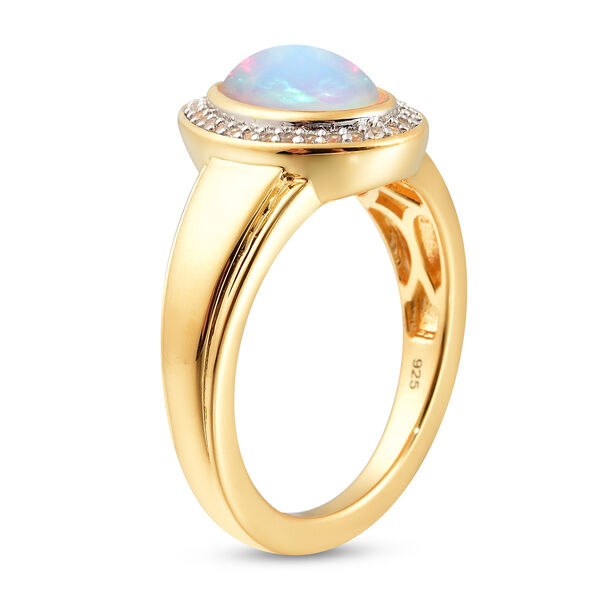 Nat&uuml;rlicher &Auml;thiopischer Opal und Zirkon Ring 925 Silber Gelbgold Vermeil image number 4