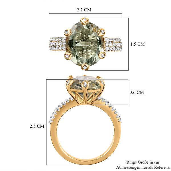 AA Prasiolith, Wei&szlig;er Zirkon Ring, 925 Silber vergoldet (Gr&ouml;&szlig;e 18.00) ca. 5.06 ct image number 7