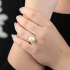 Weiße Edison Perle Solitär Ring 925 Silber Gelbgold-Überzug image number 3