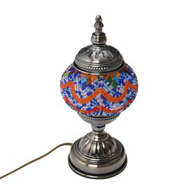 Orientalische Tischlampe aus Glas-Mosaik, handgefertigt, 14x28 cm, Blau-Orange