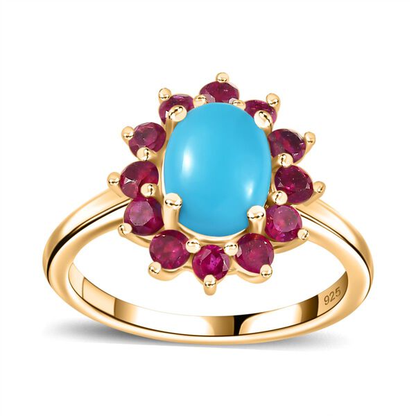 AA Sleeping Beauty Türkis, Afrikanischer Rubin (Fissure gefüllt) Ring 925 Silber 750 Gelbgold Vermeil (Größe 21.00) ca. 1,92 ct image number 4