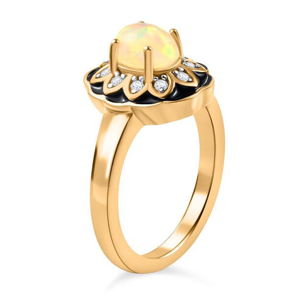 Nat&uuml;rlicher &Auml;thiopischer Opal und Zirkon Ring 925 Silber vergoldet  ca. 0,67 ct image number 5