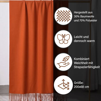 Luxuri&ouml;ser Winterschal mit Fransen, Orange/Braun